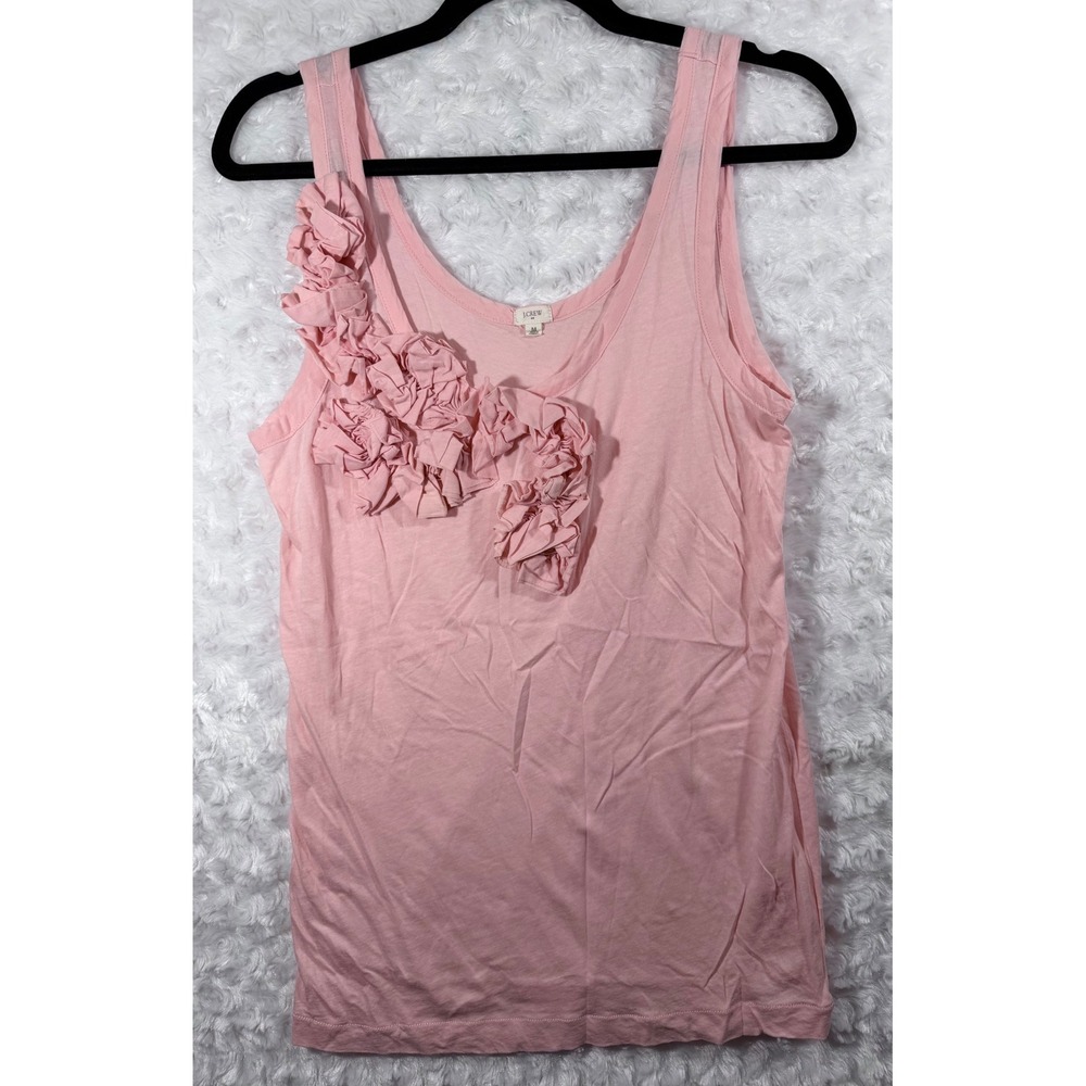 J.Crew Women's M Pink Ruffle Rosette Sleeveless Scoop Neck Peach Tank Top